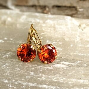 7.26 Total Ct. Natural Orange Sapphire In Gold Plated Earrings.